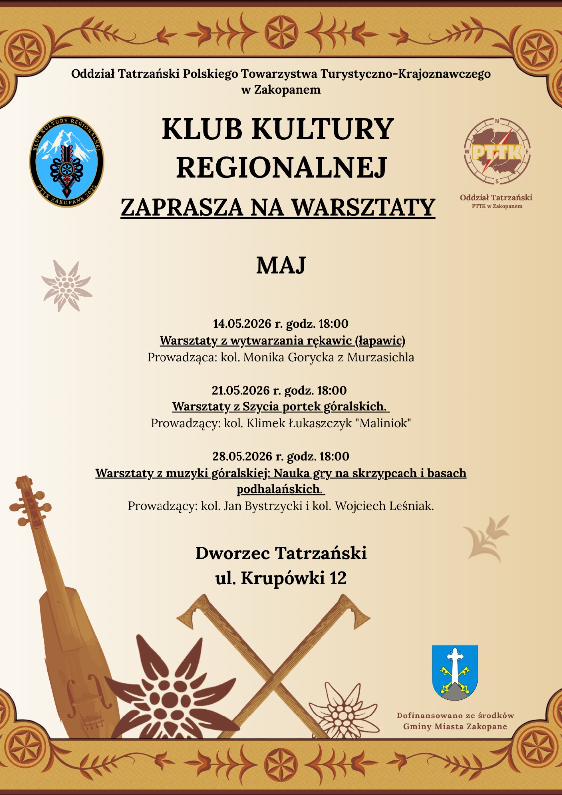 Klub Kultury Regionalnej PTTK - zajęcia w maju 2026 r.
